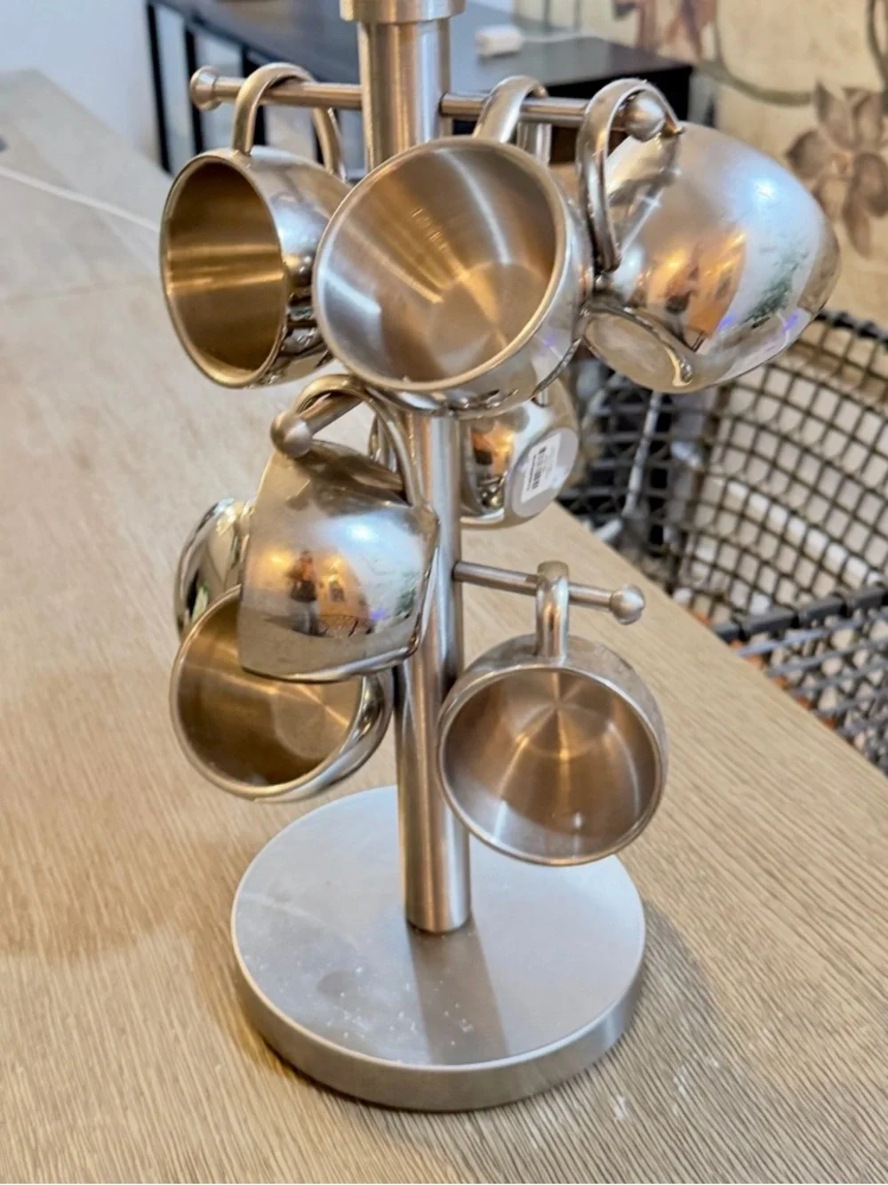 Crate & Barrell Stainless Steel Espresso Cups and Stand.